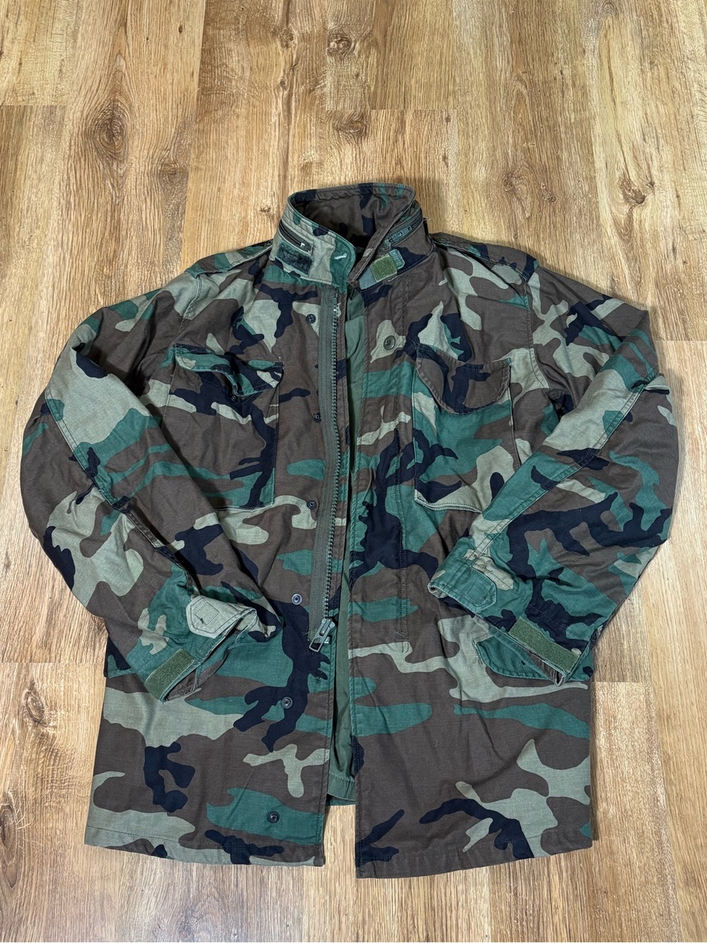 US Army M65 Field Jacket Cold Weather Coat Woodland Camo Small Long
